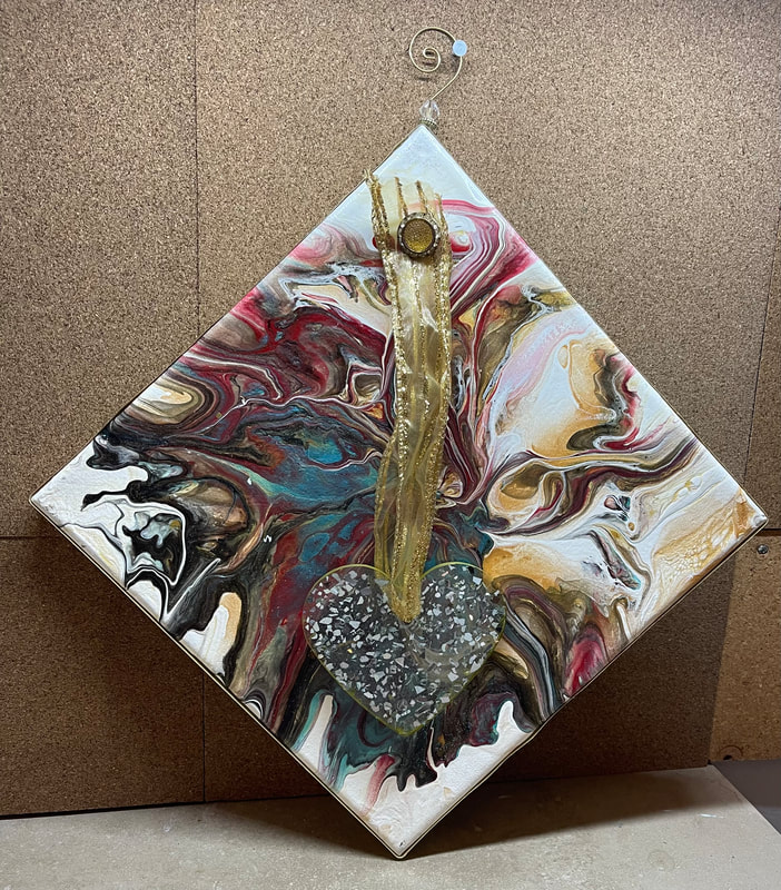 Glass Mixed Media Art With A Resin Pour